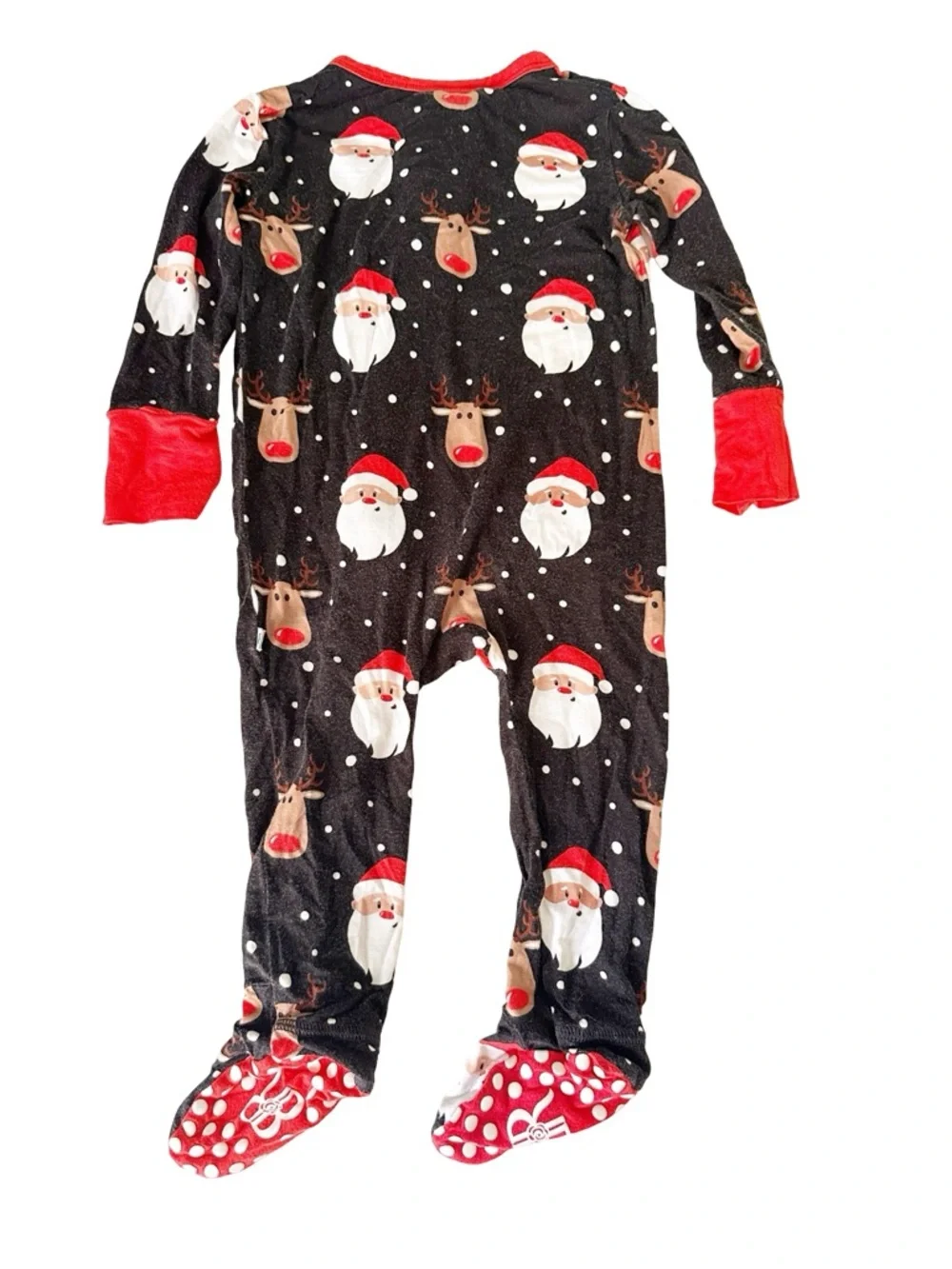 Bums & Roses Santa Reindeer Footie Bamboo Pajamas Red Black 9-12M